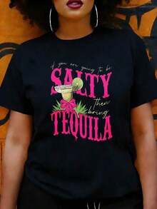 Camiseta Casual Divertida para Mujer con Diseño Gráfico de Tequila y Cócteles, Ideal para Fiestas de Verano y Salidas a la Playa, Regalo Perfecto para Amigos y Familiares Amantes del Tequila y del Humor - Negro - Ver 6