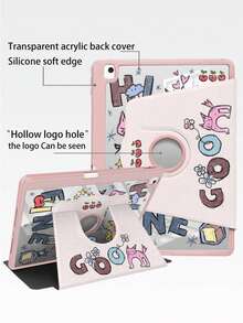One Item: Tri-Fold Rotating Stand Acrylic Case Compatible With IPad, Cute Cat Graffiti Style, Full Coverage, Non-Magnetic Shockproof, Suitable For 11th Generation/10th Generation/Air 2026/Pro 11/13-Inch Cases. Perfect For Students/Office Workers/Daily Commuters. - Pink - View 3