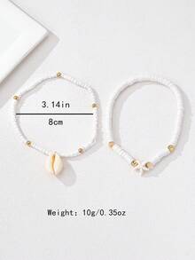 2pcs Fashionable & Elegant Starfish & Shell Beaded Anklet Set - White - View 4