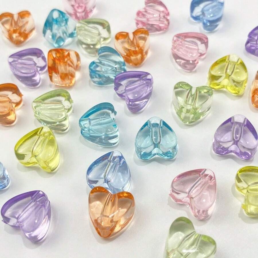 60pcs Transparent Candy Color Heart Acrylic Beads, Clear Love Shaped Spacer Beads For Jewelry Making Diy Bracelet Necklace - Multicolor - View 1