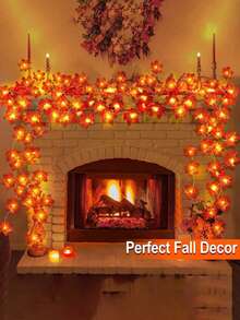 1set-6m 40pcs Large Maple Leaf Halloween Decoration Autumn Lights Thick Leaf Garland LED Lights Battery Powered Suitable For Halloween, Autumn, Thanksgiving Decoration, Halloween Indoor And Outdoor Autumn Harvest Decoration - Multicolor - View 5