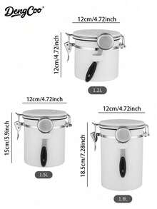 Dengcoo 1pc 1.2L/1.5L/1.8L Coffee Canister, Airtight Stainless Steel Food Storage Container For Coffee Beans, Tea, Sugar, Flour, Grains With Date Tracker And Scoop - Black - View 8