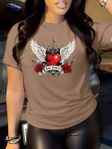 Women's Oversized Brown Summer 2026 T-Shirt, Two Designs: Leopard Print Bow And Butterfly With Slogan. Unique Graphic Summer T-Shirt, Flattering And Eye-Catching Style, Available In Two Prints. - YH631-棕色 - 查看 1