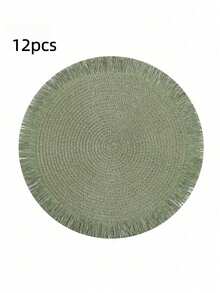 2pcs/8pcs 15-Inch Round Paper Woven Tassel Placemat, Heat Resistant Table Mat, Hotel & Restaurant Tableware Decor, Living Room Dining Table Decoration Anti-Slip Pad, Suitable For Home Gatherings, Wedding Parties - Tassel Woven Placemat - View 43
