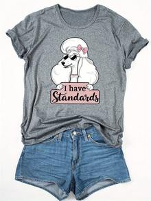 1 Piece Of Women's Short Sleeve T-Shirt, With White Doberman Graphic Print, Casual Sporty Style, Round Neck, 180g, 100% Cotton. - 黑色 - 查看 8