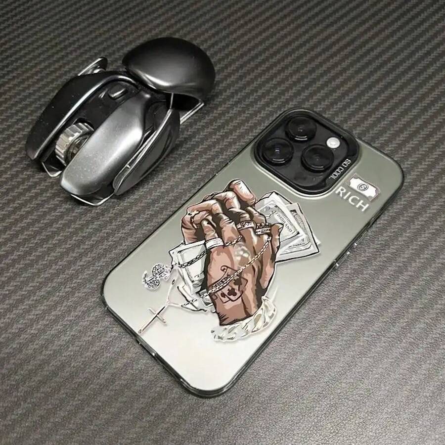 Rapper Shockproof Case With Colorful Silver Shell On Black, Scratch-Resistant And Camera Protection. Viral Fashion Designs, Exclusive Influencer Style. Compatible With IPhone 11-17 Pro Max, X/XS Max, S20-S158 Ultra, S - CYK-黑色 - 查看 1
