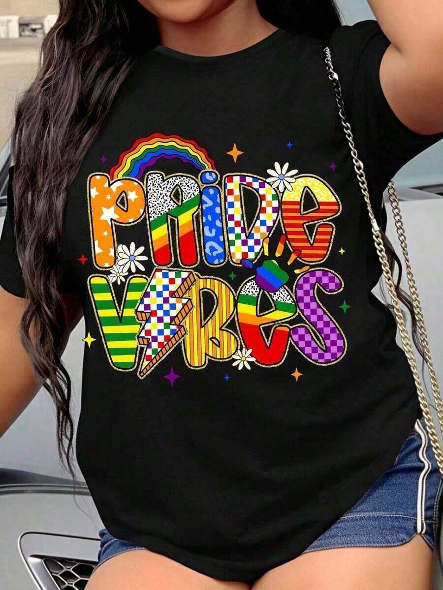 Women's And Unisex Pride Month T-Shirts - LGBTQ Month - Stylish - 100% Cotton - Women's Summer Clothing - Short Sleeve LGBTQ Celebration T-Shirt - Gay Summer Tops - 黑色 - 查看 1