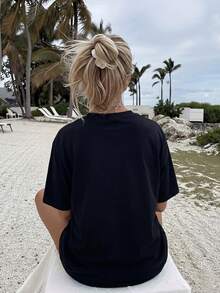 Women's Pure Cotton T-Shirt With A Simple And Versatile Design Featuring A Tequila Leaf, Lime, And Mint Slogan. Fun And Cheerful, Perfect For Get-Togethers With Friends. New Casual Short-Sleeved Cotton T-Shirt For Women, Ideal For Spring/Summer. - 黑色 - 查看 2
