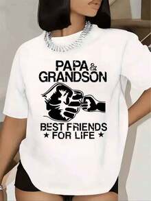 Camiseta de Mujer con Estampado Gráfico 'Papá y Nieto Mejores Amigos de por Vida', Manga Corta, Cuello Redondo, Regalo para el Día del Padre o Cumpleaños, Ropa Casual, Blusa Básica para Mujer, Blusa de Mujer, Camiseta Estilo Urbano, Camiseta Casual para Festivales y Uso Diario. - Blanco - Ver 6