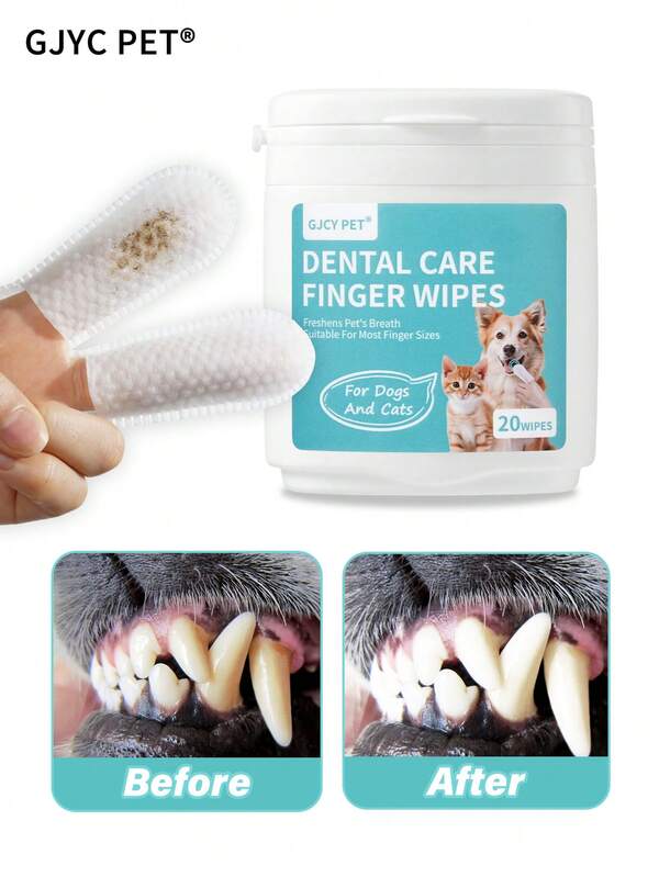 GJYC PET 20pcs Dog Dental Care Wet Wipes - Cat & Dog Teeth Cleaning Finger Sleeve Wet Wipes - Dog Teeth Brushing Set Wet Wipes - Clean Teeth, Reduce Tartar, Freshen Breath
