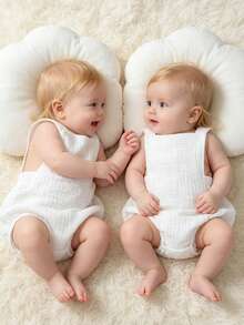 Bộ 2 món áo liền quần mềm mại, thoải mái, màu trơn, có bèo nhún, chất liệu cotton, thích hợp mặc hàng ngày, dự tiệc, đi nghỉ mát, chụp ảnh, hoạt động ngoài trời, quần áo bé gái. - Nhiều màu - Xem 1