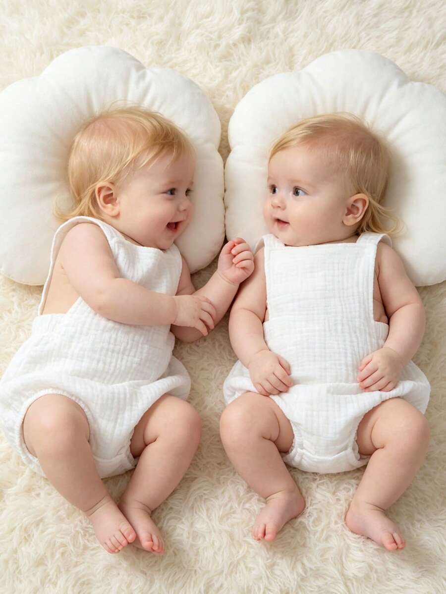 Bộ 2 món áo liền quần mềm mại, thoải mái, màu trơn, có bèo nhún, chất liệu cotton, thích hợp mặc hàng ngày, dự tiệc, đi nghỉ mát, chụp ảnh, hoạt động ngoài trời, quần áo bé gái. - Nhiều màu - Xem 1