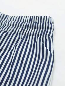 Men's Striped Palm Tree Print Casual Beach Shorts With Drawstring, Summer - Dusty Blue - View 7