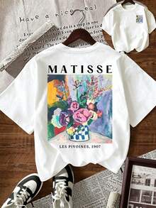 Camiseta Casual de Manga Corta con Cuello Redondo para Mujer, con Estampado de Letras y Flores, Estilo Veraniego, Transpirable y Cómoda - Blanco - Ver 11
