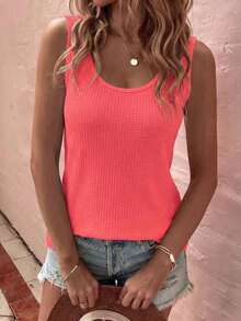 LUNE La nueva moda primavera y verano, chaleco casual de cuello redondo a rayas azul y blanco con cuello profundo rojo en contraste - Rojo 2 - Ver 4