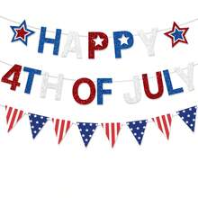 1 Set de Banderines de Papel para la Decoración del 4 de Julio, Banderas Triangulares Brillantes Rojas, Blancas y Azules, Decoración Patriótica para Fiestas del Día de la Independencia y Día Conmemorativo en el Hogar, Oficina y Suministros para Fiestas - Ver 2