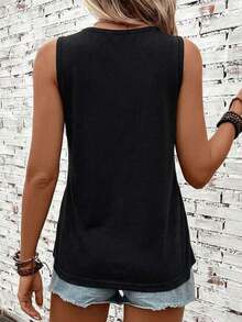 LUNE Camiseta de tirantes negra de 95% algodón con estampado de bandera y caballo, versátil - Negro 2 - Ver 2