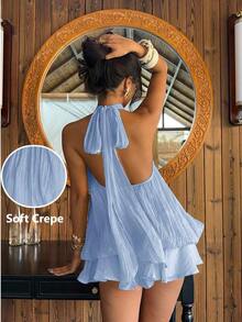 MEXAloruh Vestido mini elegante de gasa con lazo en el cuello en color amarillo mantequilla para mujer, vestido para citas, vestido para salir de noche, vestidos de verano para mujer, atuendos para luna de miel, vestido de invitada de boda, atuendos para vacaciones en la isla, vestidos de fiesta elegantes, vestidos de cumpleaños para mujerMEX QZWK - Celeste - Ver 12