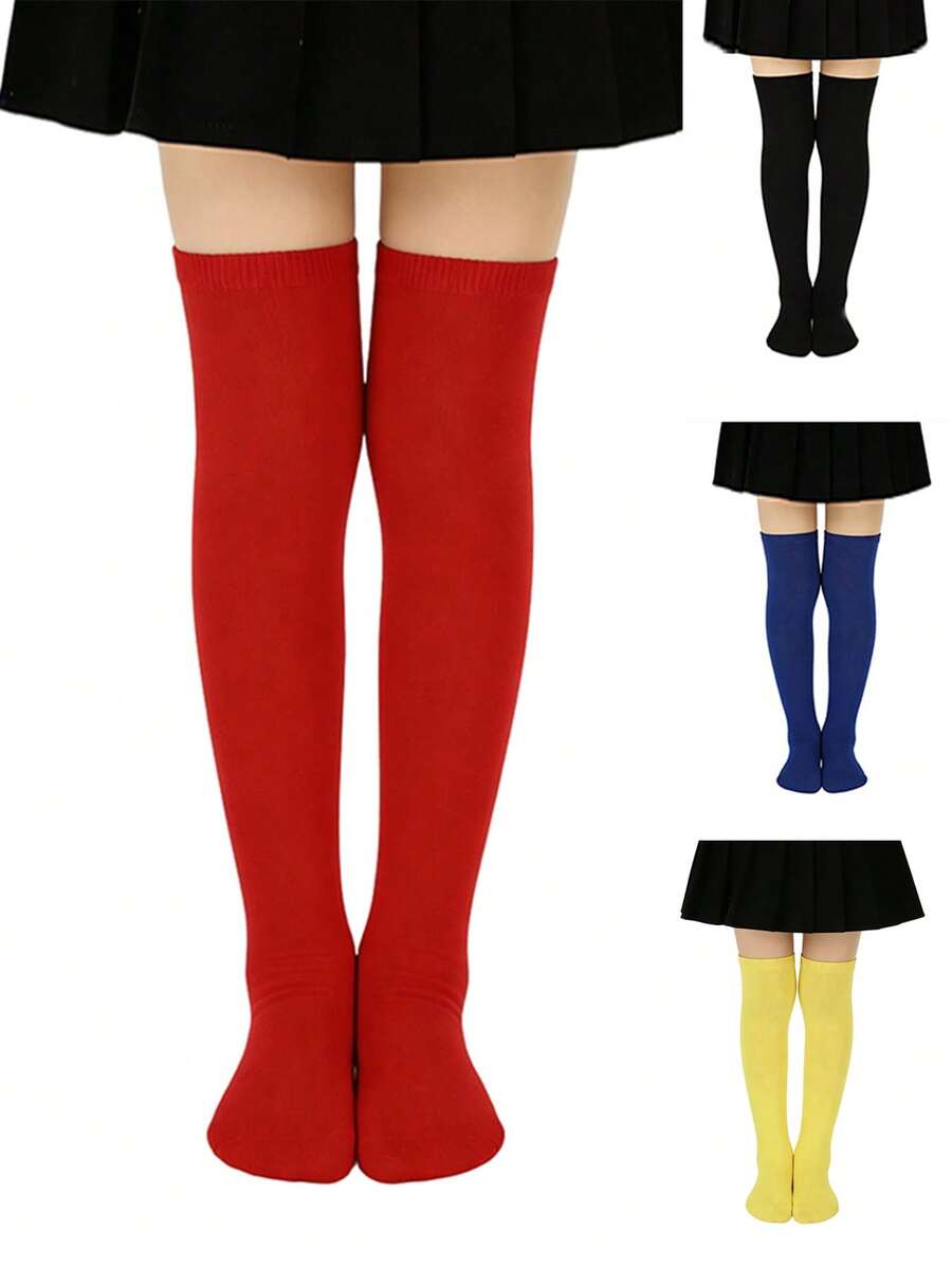 1 Pair Children's Over-The-Knee Socks, Girls' Solid Color Tall Socks, Suitable For Party, Holiday, Dance Performance, Everyday Wear For 7-14 Years Old - Multicolor - View 1