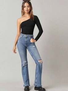 BASICS Top ajustado de un hombro, top para salir - Negro - Ver 6