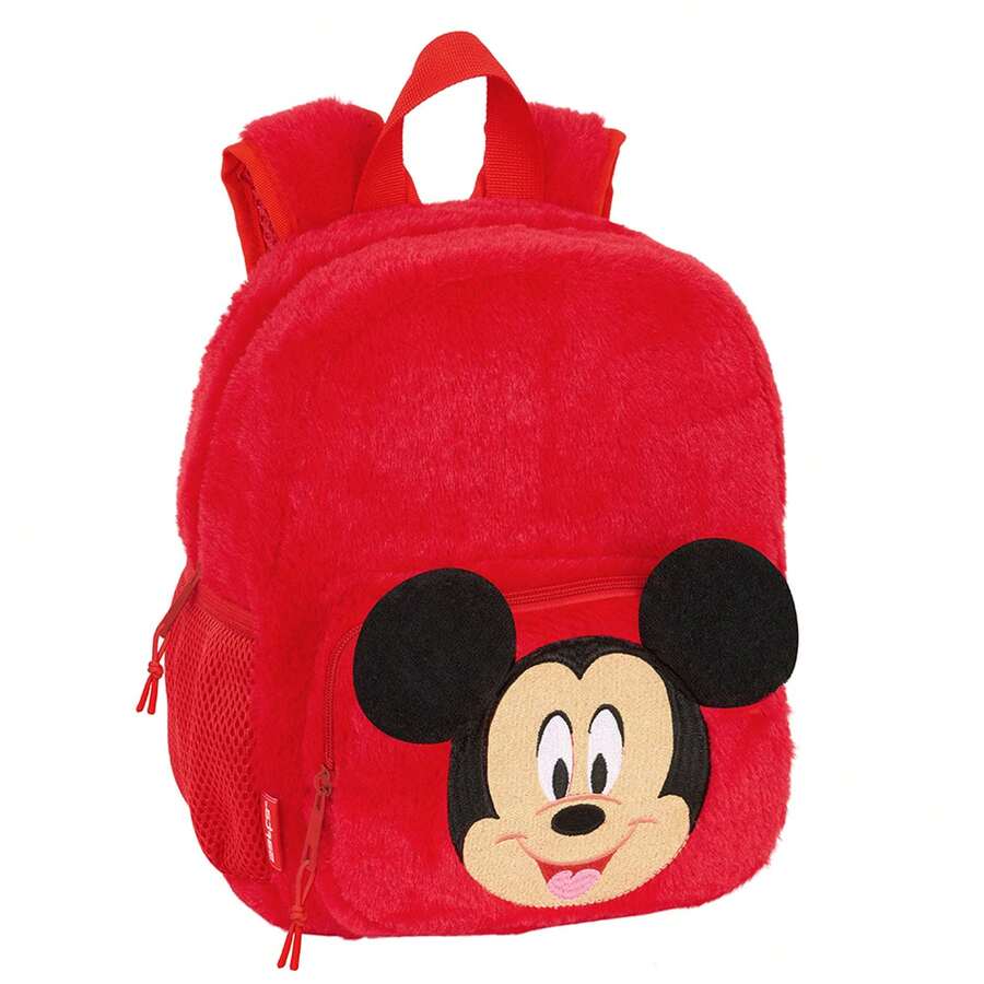 Safta | Disney Mickey Mouse Kindergarten Backpack 22 X 27 X 10 Cm (5.9 Liters), Plush, Soft And Padded For Kids, Top Handle And Front Pocket With Zipper, Side Mesh Pockets, Personal Identification Card - Multicolor - View 1
