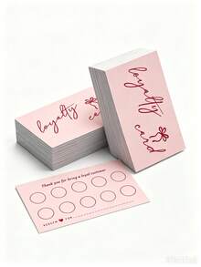 50pcs Pink Bow Print Loyalty Punch Cards, Blank Customer Reward Cards For Small Business, Boutiques, Coffee Shops, Beauty Salons And Retail Stores - Loyalty Card - View 5
