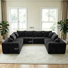 138'' Modular Sectional Couches For Living Room,Cloud BonelessCompressed Sectional Sofa,Oversized U Shaped8 Seater Upholstered Memory Foam Sofa, No Assembly, Corduroy Fabric,Furniture Living Room - Nhiều màu - Xem 16