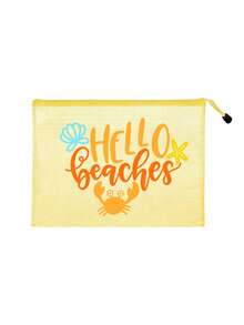 Multi Color Waterproof Fashionable Mesh Beach Bag, Colorful "Beach" Printed Makeup Bag, Crab, Shell Pattern Beach Theme. Large Capacity Transparent Makeup Bag, Nylon Zipper Wash Bag - Lightweight, Can Store Sunscreen, Snacks, Bikinis, And Beach Essentials. Spring And Summer Storage, Durable, Very Suitable For Swimming - Multicolor - View 14