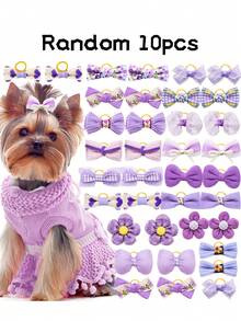 10pcs Red Flower & Bow Pet Headpieces, Suitable For Winter Christmas, New Year, Wedding Themes As Pet Decoration, Fit For Long-Haired Small Dogs & Cats, Elegant & Simple Pet Accessories, Random Style - Multicolor - View 13