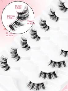 MAANGE 7/10 Pairs Natural Cat Eye False Eyelashes, Cartoon Style Soft 3D Faux Mink Lashes, Lengthening Eyelash Extension Tools - Black - View 6