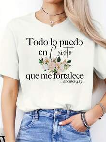 Women's T-Shirt 2026 With Spanish Alphabet - Spanish Language Learning, Casual Short Sleeve Round Neck Blouse For Spanish Classes And Casual Wear_1 Women's Clothing T-Shirt - 白色 - 查看 7