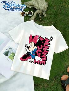 Disney Cute Cartoon Style Men's T-Shirt Minnie Mouse Graphic Summer Outfit For Kids And Teens Gift - trắng - Xem 2