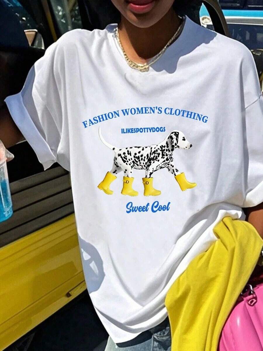 Women's Casual Short-Sleeved Crew Neck T-Shirt With English Dog Print, New Everyday Garment For Spring/Summer, Women's Cotton T-Shirts - 風格 - 查看 1