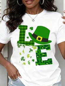 Women's Bohemian Crew Neck T-Shirt With St. Patrick's Day Print, Short Sleeve, Casual Festival Wear, Cotton T-Shirt - 白色 - 查看 7