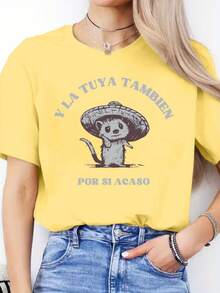 Nueva camiseta de moda para mujer con cuello redondo, de algodón, con estampado de letras en español, camiseta casual de primavera/verano, camiseta deportiva de manga corta con cuello redondo, top para mujer. Camiseta blanca lisa, diseño versátil para el verano. - Verde - Ver 8