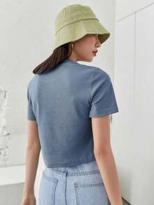 Camiseta de manga corta de unicolor para mujer para el verano, Cropped tops para mujeres - Niebla azul - Ver 2