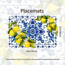 1pc Lemon Striped Linen Placemat, Breakfast Mat, Coffee Coaster, Bowl Pad, Kitchen Accessory, Easy To Clean Dining Mat, Suitable For Home, Restaurant, Dining Decor, Holiday Gift, Gift For Friends, Multi-Piece Set - Multicolor - View 3