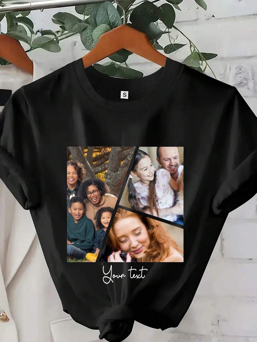 Personalized T-Shirt With Photo And Text, Personalized Photo T-Shirt, Bachelorette Party T-Shirt, Personalized Face Photo Birthday Gift, Birthday Photo T-Shirt, Bridal T-Shirt, Bachelorette Party Favor Photo T-Shirt, Personalized Bachelorette Party T-Shirt - 黑色 - 查看 1