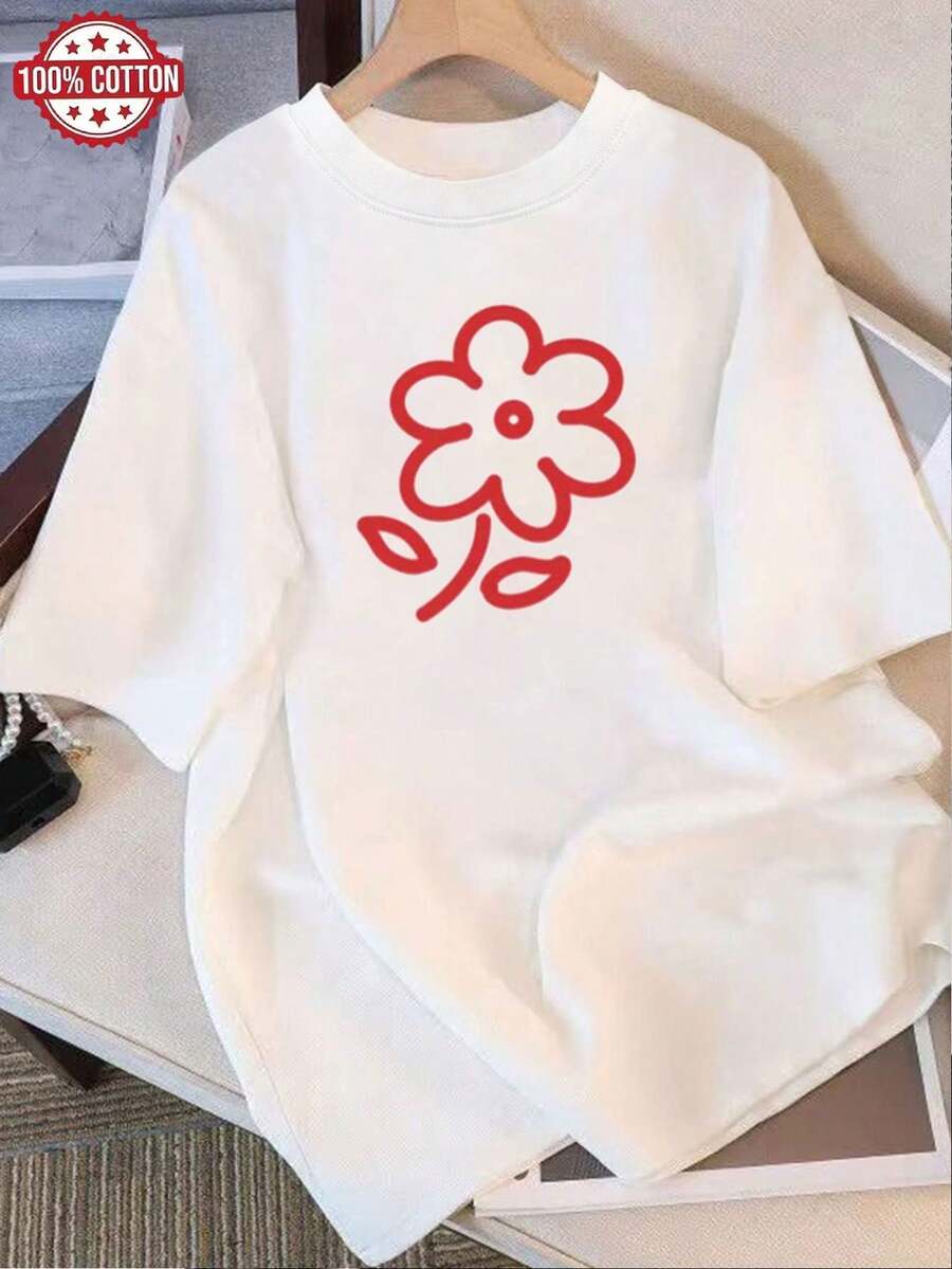 Loose-Fitting Cotton T-Shirt With A Round Neck, Personalized And Fashionable For Summer, Versatile, Comfortable And Casual For Women, Youthful And Vibrant For Everyday Use - Unisex Loose-Fitting Cotton T-Shirt With Short Sleeves And A Round Neck In An Urban Vintage Style. - 白色 - 查看 1