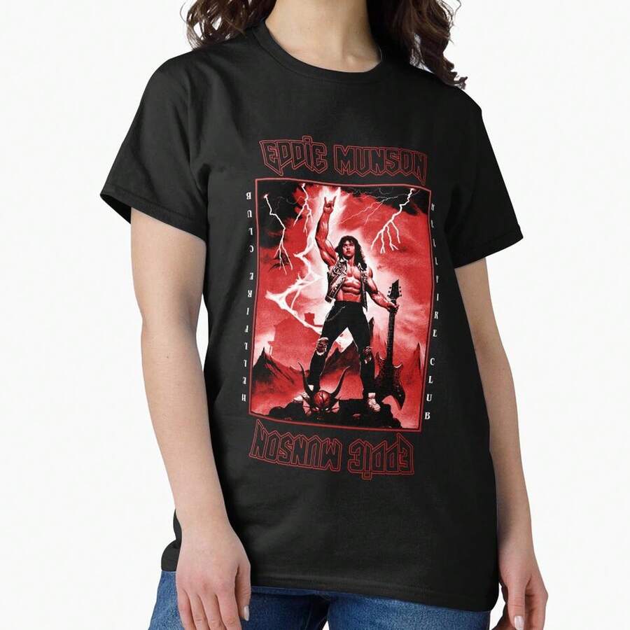 Women's Casual Short Sleeve Eddie Munson Goth Grunge Cotton T-Shirt Round Neck - Negro - Ver 1