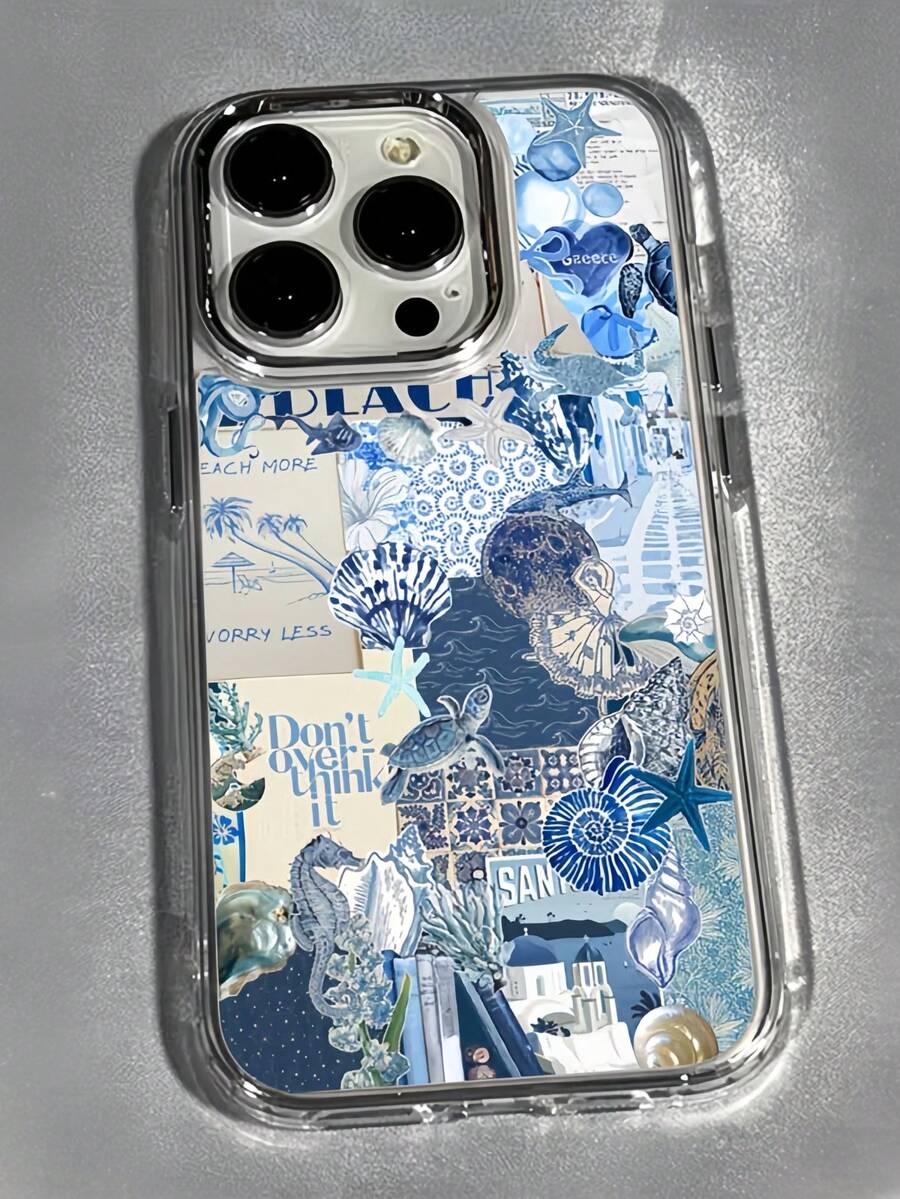 1件透明金屬海洋拼貼極簡風全包覆TPU防震手機殼,適用於 17、16、15、14、13、12、11 Pro Max、Air - 彩色 - 查看 1