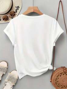 Women's T-Shirt % Cotton, Round Neck T-Shirt With Colorful Butterfly, Flower And Tree Print, Urban Vintage Style, Unisex, Loose Fit, Short Sleeve And Round Neck. - 白色 - 查看 2