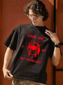 Miles Morales Thank You Art Department Graphic T-Shirt 100 Percent Cotton Shirts For Men MARVEL Spider-Man Into The Spider-Verse Summer Holiday Outfits Men's Clothes Mens Tops Streetwear Mens Gift Ideas Innerwear Or Outfits, Mens Fashion - Black - View 5