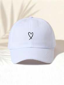 1pc Washed Baseball Cap With "Heart" Print Pattern, Fashionable Minimalist Casual Versatile , High-Quality All-Season Decorative Item, Essential Unisex Fashion Accessory Suitable For Outdoor Activities - Baseball - View 4
