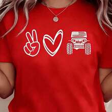Cool Summer T-Shirt, Casual Summer Tops 2026, Women's Oversized Cotton Printed T-Shirt, Soft And Breathable, Comfortable And Fitted Round Neck, Loose And Comfortable T-Shirt, Loose And Comfortable Summer Clothes, Summer Sets For Women, Fashion - 紅色 - 查看 1