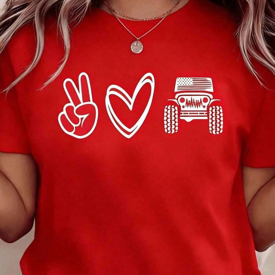 Cool Summer T-Shirt, Casual Summer Tops 2026, Women's Oversized Cotton Printed T-Shirt, Soft And Breathable, Comfortable And Fitted Round Neck, Loose And Comfortable T-Shirt, Loose And Comfortable Summer Clothes, Summer Sets For Women, Fashion - 紅色 - 查看 1