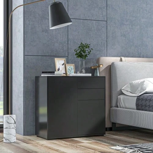 Black Sideboard Storage Cabinet With 2 Drawers & 2 Doors, Anti-Tip Device For Living Room/Bedroom, 117x36x74cm - Black - View 1