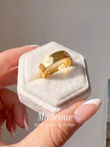 MADEONE 1枚925纯银立方氧化锆扭纹戒指，优雅女士日常百搭派对装饰精美礼品 - 金色 - 查看 5