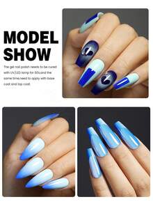 YOKEFELLOW 3pcs Blue Gel Nail Polish, Summer Blue/Royal Blue/Sky Blue Nail Holiday Nail Highly Pigmented Semi-Permanent Gel Nail Polish Soakable UV Light Cured Suitable For Nail Salon DIY Women Girls - Multicolor - View 4