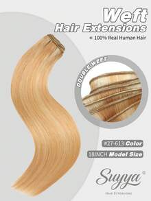 SUYYA Tóc nối màu vàng dâu tây #27, highlight vàng bạch kim #613, dài 22 inch, 100g, tóc nối may vào, tóc nối dệt từ tóc người thật, tóc thẳng mượt, tóc Remy. - S27/613 - Xem 2